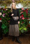 Sweater Dress with Mesh Leo Print Skirt - Black / F/S