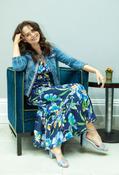 V-Neck Floral Print Dress - Navy / S