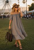 Off the Shoulder Gingham Dress - Brown / F/S image