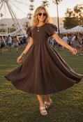 Puff Sleeve Summer Dress - Brown / F/S image