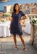 Tiered Plisse Polka Dot Dress - White/Navy / 18 image