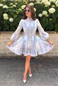 Floral Arch Belted Short Dress - Light Blue / L image