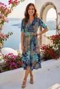 Palm Print Wrap Dress - Blue / 8 image