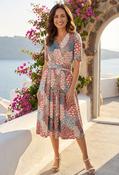 Peacock Print Wrap Dress - Beige Mix / 8 image