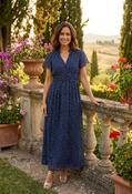 Polka Dot V-Neck Midi Dress - Navy / S/M image