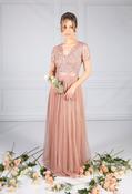 Blush V Neck Sequin and Tulle Dress with Tie Waist - Blush / 18 image