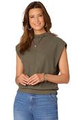 Cap Sleeve Funnel Neck Knit Top - Khaki / L image