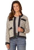 Round Neck Denim Framed Fray Jacket - Beige / L