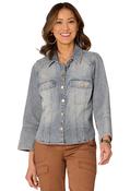Three Quarter French Cuff Sleeve Denim Shirt - Light Blue / L image