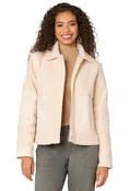 Long Sleeve Flange Shoulder Wide Collar Neck Zip Front Woven Jacket - Cream / XL image