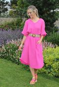 Linen Look Summer Dress - Pink / F/S image