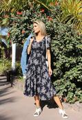 Leaf Print Buttoned Midi Dress - Navy / 10 image