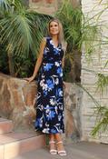 Sleeveless Floral Wrap Dress - Navy Blue / L image