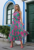 Plisse Pleated Halter Dress - Green/Fushia / 20 image
