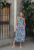Plisse Blossom Midi Dress - Navy / 10 image