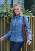 Bow Detail Denim Shirt - Middle Blue Denim / 38 image