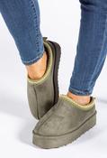 Embroidered Platform Slip On Boot - Khaki / 36