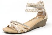 Triple Strap Wedge - Beige / 36