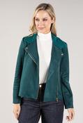 Suedette Sherpa Collar Biker Jacket - Dark Green / 16 image