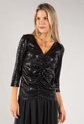 Sequin Ruched V-Neck Top - Black / M image