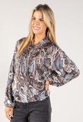Silk Feel Snake Print Bomber Jacket - Grey / F/S