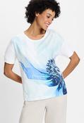 Large Flower Print Front Top - Blue / 46