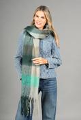 Super Soft Tassel End Check Scarf - Green / F/S image