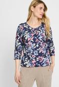 3/4 Sleeve Floral Blouse - Indigo Denim / 40