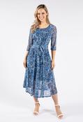 Mesh Midi Tie Waist Dress - Blue / L image