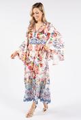 Floral Kimono Sleeve Dress - White/Fushia / 6 image