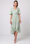 Shirred Waist Wrap Top Flutter Sleeve Midi Dress - Green / 10 image