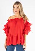 Ruffle Pleated Blouse - Red / S/M image