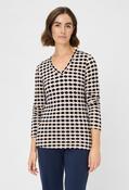 Abstract Print V-Neck Top - Navy/Cream / 44