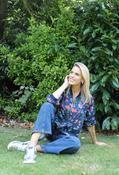 Floral Print Bomber Jacket - Navy Mix / 16