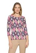Geometric Print Top - Pink/Dark Blue / 38 image