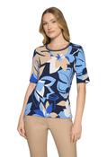Leaf Print Short Sleeve Top - Dark Blue/Blue / 36 image