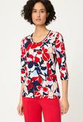 Floral 3/4 Sleeve Top - French Red / 42 image