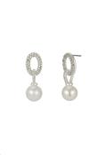 Round Diamante Pearl Drop Earrings - Silver / F/S image