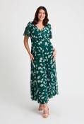 Isabelle Curve+ Float Sleeve Maxi Dress - Dark Green Cream / 22 image