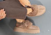 Flatform Faux Fur Trim Boots - Taupe / 40