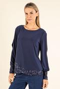 Glimmer Touch Slit-Sleeve Top - Navy / L image