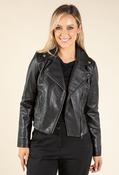 Faux Leather Biker Jacket - Black / S image