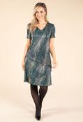 Gold Foil Detail Asymmetrical Tiered Plisse Dress - Green / 14 image