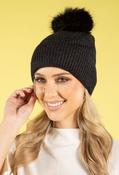 Ribbed Knit Pom Pom Beanie - Black / F/S image