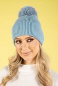 Ribbed Knit Pom Pom Beanie - Blue / F/S image