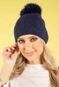 Ribbed Knit Pom Pom Beanie - Navy / F/S image