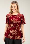 Embroidered Velvet Peplum Top - Burgundy/Gold / 10 image