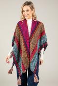 Vintage Style Knit Poncho - Fushia / F/S