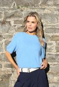 Round Neck Short Sleeve Sweater in Superfine Alpaca - Sky Blue / F/S