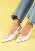 Diamante Buckle Sling Back - White / 41